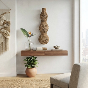 Symmetrical Southwestern Design <b>Square</b> Wall Hanging Decor Woven Seagrass Eco-Friendly Indoor Outdoor Home Interior Accessory - Product Image 4