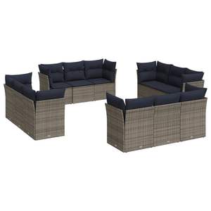 Gray Poly Rattan Patio <b>Sofa</b> <b>Set</b> With Cushions Outdoor Garden Furniture Contemporary Style - Product Image 2