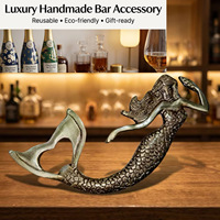 Ouvre-bouteille vintage en bois et laiton motif sirène, accessoire de bar, cadeau de luxe écologique pour la maison et les mariages
