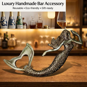 Ouvre-bouteille vintage en bois et laiton motif sirène, accessoire de bar, cadeau de luxe écologique pour la maison et les mariages - Product Image 2