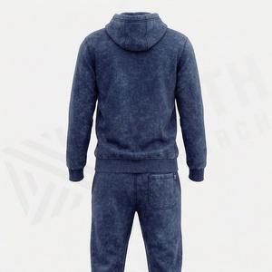 Custom Vintage Unisex Tracksuit Cotton <b>Distressed</b> Acid Wash Jogger Flare Sweatpants Hoodie Set Men Winter Jogging Outfit - Product Image 2