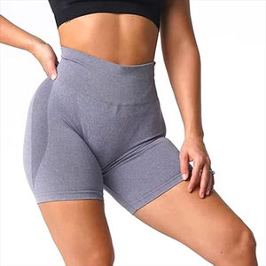 Shorts de sport taille haute pour femme, couleur unie, en tricot de spandex et polyester, respirant, taille élastique, coupe ajustée - Product Image 4