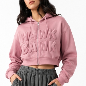 Sudadera corta personalizada para mujer, con capucha, forro polar, cierre frontal, estilo casual, ropa urbana, hecha a medida, estilo urbano, cómoda para mujer. - Product Image 1