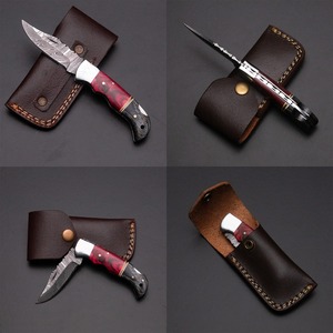 Cuchillo Plegable de Caza de Acero de Damasco Hecho a Mano con Mango de Madera Pakka y Empuñadura de Acero, Grado Industrial OEM - Product Image 6