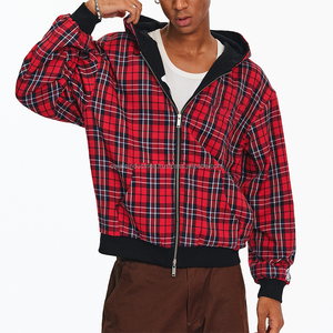 Veste à capuche zippée réversible à double couche, coupe courte et carrée, à carreaux, délavée à l'acide, personnalisée, pour un port double, de fabricants spécialisés dans la production rapide - Product Image 1