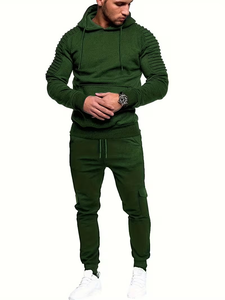 Ensemble de survêtement décontracté pour homme, tricoté, uni, à capuche, col rond, deux pièces, respirant, style hip-hop, multi-poches, automne - Product Image 2
