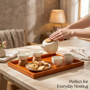 Portable Orange Bamboo Serving <b>Tray</b> | Detachable Plate | Single | Rectangular Lacquer Finish | Modern Living Room <b>Storage</b> <b>Tray</b> - Product Image 2