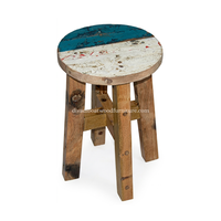 Tabouret minimaliste en bois de bateau recyclé durable, design croisé, écologique, pour intérieur/extérieur, usage scolaire, mobilier en bois de Bali