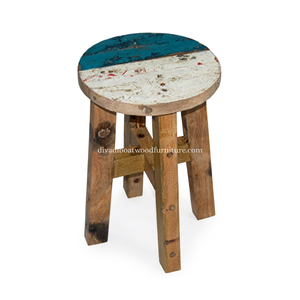 Sustainable Reclaimed Boat Wood Round Top <b>Stool</b> Leg Cross Design Wood Design Eco-Friendly Indoor Outdoor Bali Wood Furniture - Product Image 1