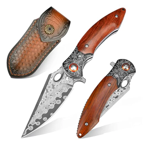 Cuchillo Plegable de Acero de Damasco con Mango de Madera, Hoja de Punta Caída, Perilla de Pulgar, Cuchillo de Caza, Cuchillo de Bolsillo EDC, Grado Industrial OEM para Camping - Product Image 5