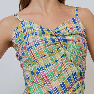 เดรสลายดอกไม้ชายหาดฤดูร้อนทรงเอไลน์แบบลำลองหรูหรา  ผ้าลูกไม้ สายเดี่ยว คอเปลือย  ผ้าจอร์เจตต์อย่างดี เป็นมิตรกับสิ่งแวดล้อม - Product Image 1