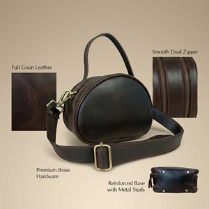 Vintage Women Genuine Leather Semi Circle Crossbody Bag, <b>Small</b> Shoulder Handbag with Zipper Closure & Adjustable Strap - Product Image 4