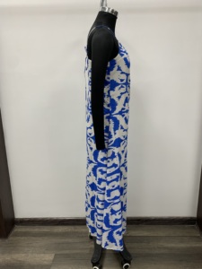 Strapless Blue <b>White</b> Printed Midi <b>Dress</b> Sheath Casual Summer Woven Sleeveless Straight Hem 100 Polyester - Product Image 3