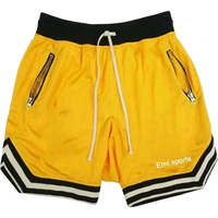 Shorts de basketball pour hommes en mesh rayé, séchage rapide, taille mi-haute, cordon de serrage, poche zippée, 180g, vêtements de sport