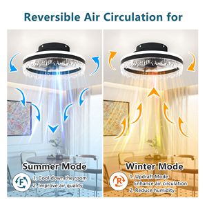 Modern 16-Dimmable LED <b>Ceiling</b> Fan with <b>Light</b> Invisible Blades Crystal Design and <b>Remote</b> <b>Control</b> Adju - Product Image 5
