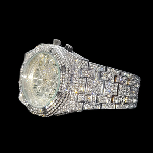 Krishnavii Luxury Vintage Analog Diamond Moissanite Men's <b>Watch</b> ETA Quartz Movement Stainless Steel <b>Case</b> Crystal Band Folding - Product Image 3