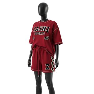 Conjunto de Camiseta y Pantalones Cortos Extra Grandes para Mujer, Jersey de Algodón Premium de 240 GSM, Tacto Suave, Panel Lateral con Logotipo Personalizado Bordado - Product Image 4