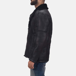 Veste bomber en cuir double face en peau de mouton sur mesure OEM, imperméable, col montant, streetwear, fermeture éclair, pour homme, hiver - Product Image 4