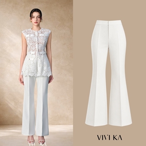 Women's <b>White</b> High Rise Tailored <b>Flared</b> Office Pants Wide Leg Elegant Formal Business Wear Premium <b>Trousers</b> ALVA - Product Image 1
