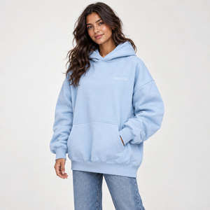 Sweat-shirt à capuche en molleton bleu clair pour femme, coupe régulière, coton, pull oversize avec poches avant, style décontracté, vêtements d'automne - Product Image 4