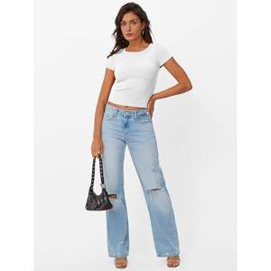 FOXA 2025 verano Casual Queen mujeres Crop Tops básico lindo acanalado manga corta Camisetas ropa ajustada y camisetas sin mangas - Product Image 3