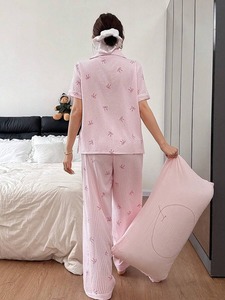 Vêtements de nuit d'été respirants pour femmes grandes tailles, ensembles de vêtements de nuit élégants, pantalons à taille élastique, prix de gros personnalisé, prix bas - Product Image 2
