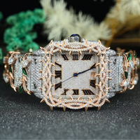 Montre à quartz de luxe avec boîtier carré glacé pour femmes et hommes, bracelet personnalisé style hip-hop, mode, résistante à l'eau 1 ATM, cadran romain, acier inoxydable