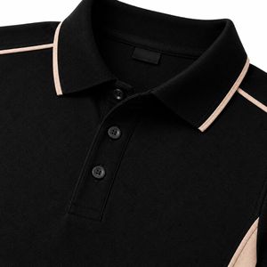 Maillot ODM pour homme noir et beige uni avec logo frontal, à manches courtes, tricoté, respirant, pour usage décontracté - Product Image 2