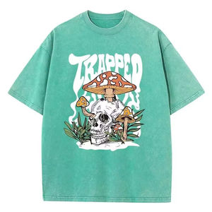 Camiseta Gráfica de Manga Corta con Cuello Redondo para Hombre, Estilo Urbano, Ajuste Delgado, Transpirable, Ecológica, con Diseño de Calavera de Hongo Trampado, de Algodón Estampado - Product Image 6