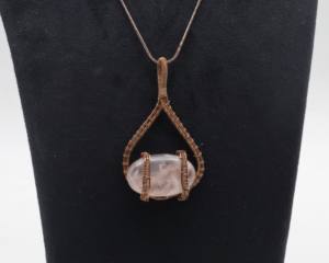 Natural <b>Pink</b> Quartz Necklace Copper Wire <b>Wrapped</b> Pendant | Handmade Gemstone Jewelry - Product Image 2