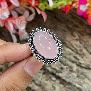 Élégant bijou bohème en argent sterling 925 fait main avec quartz rose ovale, certifié IGI, cadeau stylé pour - Product Image 4