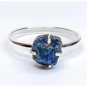 Bague en argent sterling 925 avec saphir naturel brut serti clos, tendance, minimaliste, pour un usage quotidien, unisexe - Product Image 1