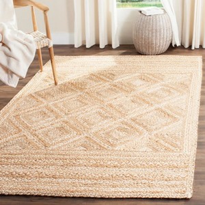 Tapis géométrique en jute rectangulaire à tissage plat moderne pour salon, écologique, à poils ras, fait main, nettoyage à sec, adapté aux animaux domestiques, antidérapant - Product Image 6