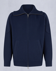 Pull en laine bleu marine pour homme, col châle zippé, coupe classique, veste d'hiver décontractée avec poches - Product Image 1