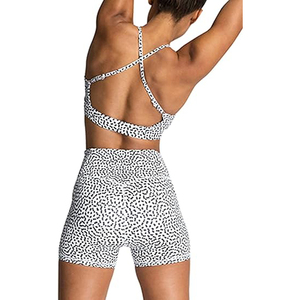 Conjunto de Yoga con Estampado de Leopardo para Mujer, Pantalones Cortos de Cintura Alta, Top Corto con Tirantes Finos, 2 Piezas, Ropa Deportiva, Ropa de Gimnasio, Transpirable y Elástica - Product Image 3