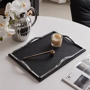 Minimalist Black Ceramic Eco-Friendly Serving Tray with Metal <b>Frame</b> Round Design for Elegant Dining Presentation - Product Image 1