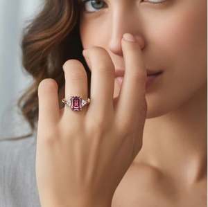 Anillo de Compromiso de Moissanita Rosa con Corte Esmeralda, Chapado en Oro Rosa, Plata de Ley 925, Anillo para Fiesta de Bodas - Product Image 2