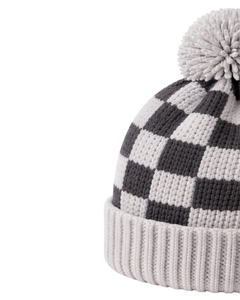 Gorro de Punto a Cuadros Gris y Blanco Personalizado, Gorro de Invierno Cálido con Pompón, Gorro de Punto Grueso Unisex, Gorro con Logo Personalizado, Proveedor OEM - Product Image 3