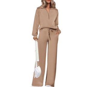 Conjunto Deportivo Verde para Mujer, Color Sólido, Manga Larga, Casual, Transpirable, con Cierre de Media Cremallera, Cordón Ajustable, Corte Holgado, 100% Poliéster - Product Image 6