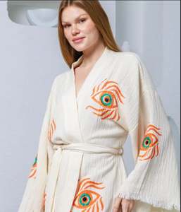Ropa para Mujer, Kimono Musulmán, Túnica de Manga Larga, Vestidos Kaftan 2026, Túnica Blanca Holgada de Algodón con Bordado de Ojo de Diablo - Product Image 2