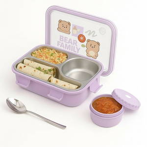 Boîte à lunch bento carrée en acier inoxydable à 3 compartiments, mignonne, pour enfants, anti-fuite, écologique, récipient de stockage alimentaire - Product Image 5