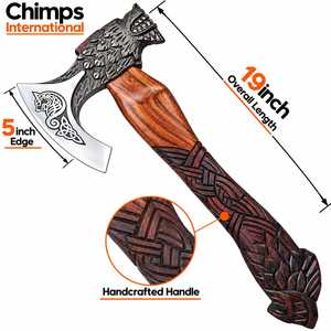Hache viking artisanale en acier à haute teneur en carbone, hache de camping en plein air, tomahawk, manche en bois de rose, longueur totale de 19 pouces |   Hache à tête de loup - Product Image 2