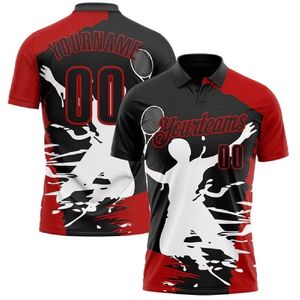 เสื้อโปโลเทนนิสแบบซับลิเมชั่นสั่งทำพิเศษสำหรับผู้ชาย ระบายเหงื่อได้ดี แขนสั้น ชุดทีม ทรงปกติ สีดำพิมพ์ลายสีน้ำเงิน - Product Image 4