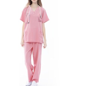 Nuevo Conjunto de Uniforme Médico para Mujer, Color Rosa, Cuello en V, Blusa y Pantalones, Tela de Algodón y Poliéster, Rayón Ecológico, OEM - Product Image 2
