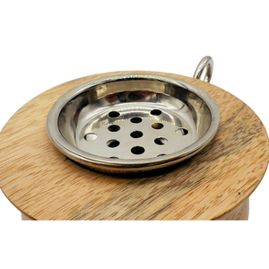 Elegant Wooden Bowl Incense Burner Featuring Curved <b>Silver</b> <b>Wire</b> Side Handles With A Matching Footed Base Metal Dish Insert - Product Image 5