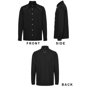 <b>Men's</b> Gothic D-Rings Long Sleeve Shirt Black Twill Denim <b>Studded</b> Shoulder Webbing Buttons Rock Party Top - Product Image 4