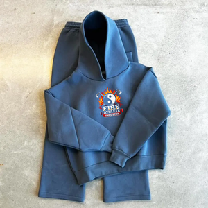 Ensemble de survêtement unisexe à capuche, tenue décontractée d'automne, haut imprimé athlète bleu feu, pantalon à taille élastique - Product Image 1