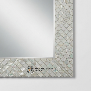 Miroir mural de mariage Art Déco de luxe, rond, incrusté de nacre, fait main, motif écailles de coquillage, décoratif - Product Image 4