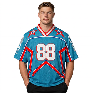Maillot de sport à manches courtes pour homme, bleu, rouge, blanc, numéro 88, col en V, avec motif géométrique étoiles, respirant, coupe régulière - Product Image 5