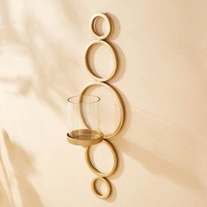 Moderna Lámpara de Pared Geométrica de Metal Dorado con Círculos Apilados y Portavelas de Cristal, Decoración para el Hogar - Product Image 1